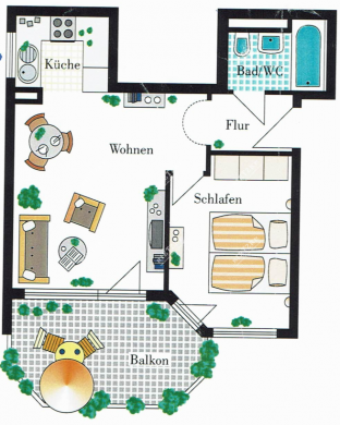 Ruhige und helle 2 Zi-Wohnung mit Balkon und Aussenstellpl. in Feldnähe zu vermieten - 10930-Grundriss (4039)