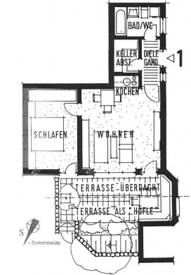 Reduziert-Kapitalanlage, gemütliche 2 Zi. ETW, Terrasse, TG- und Aussenstellplatz, z. Zt. vermietet - ARI-10945-Grundriss (4465)