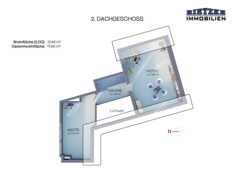 ARI-9259-DG-2 - Lichtdurchflutete. individuelle u. geräumige DG.3 Zi.- Whg. + Terrasse + Galerie