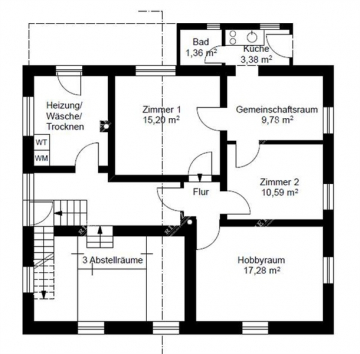 Helle, geräumige WG-Zimmer für Studenten oder Monteure - ARI-10957-UG-Grundriss (4558)