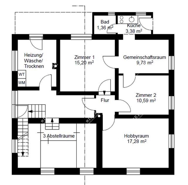 ARI-10957-UG-Grundriss - Helle, geräumige WG-Zimmer für Studenten oder Monteure