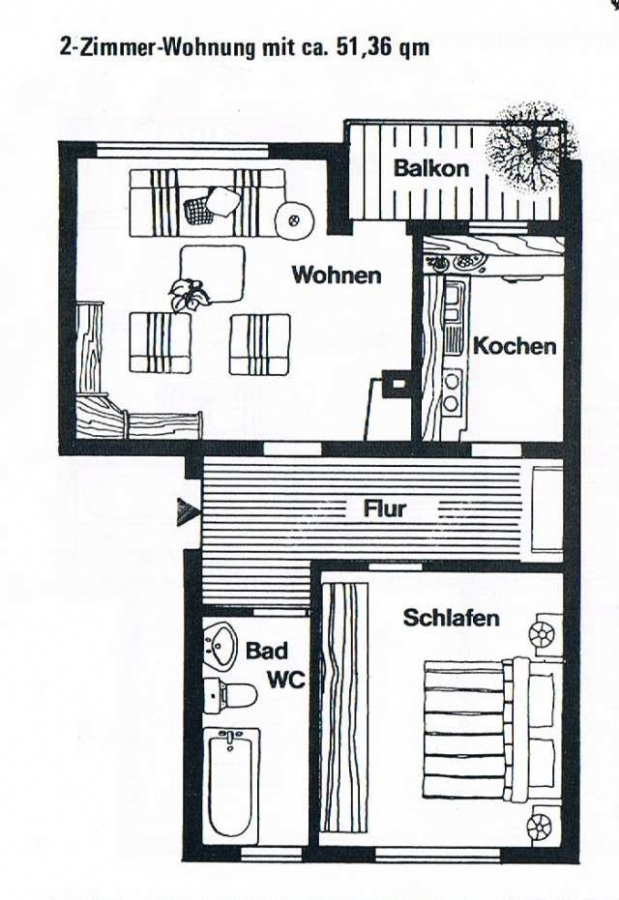 ARI-9252-Grundriss - Renovierungsbedürftige 2 Zi.- Wohnung mit Balkon sucht Handwerker