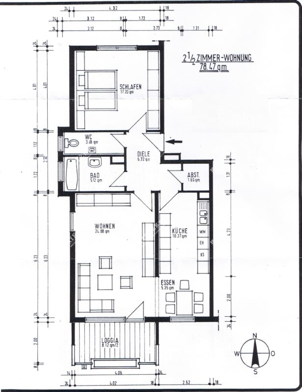 ARI-9143-Grundriss - 1 OG. Wohnung mit Balkon und TG.- Stellplatz – vermietet