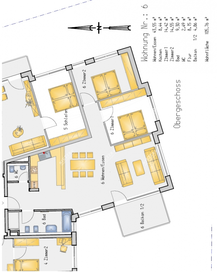 ARI-9263-Grundriss-1 - Moderne, helle 3 Zi,- Wohnung- 52qm Wohn.- Eßbereich, Parkett, großer Balkon